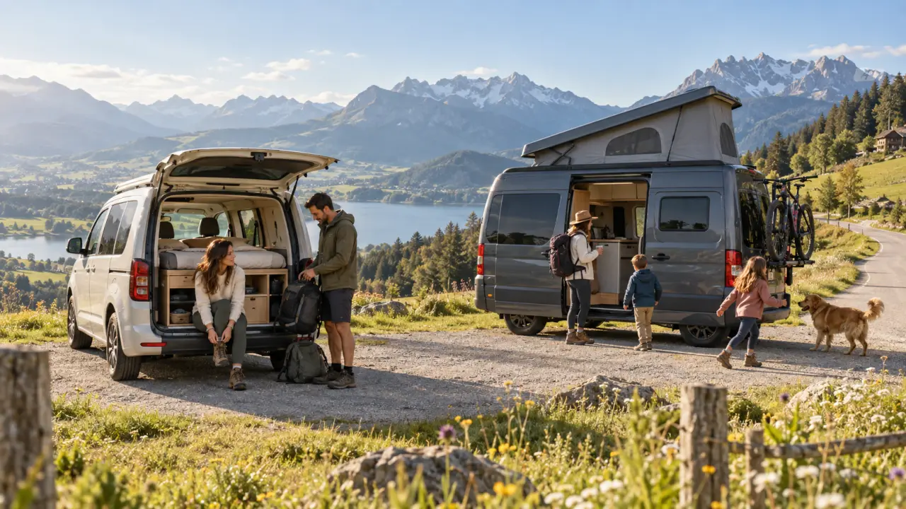 Van aménagé stationné au bord d'un paysage naturel pour un roadtrip