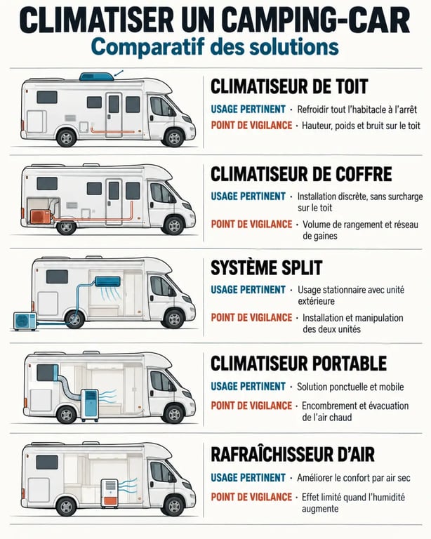 Infographie comparative des solutions de climatisation camping-car