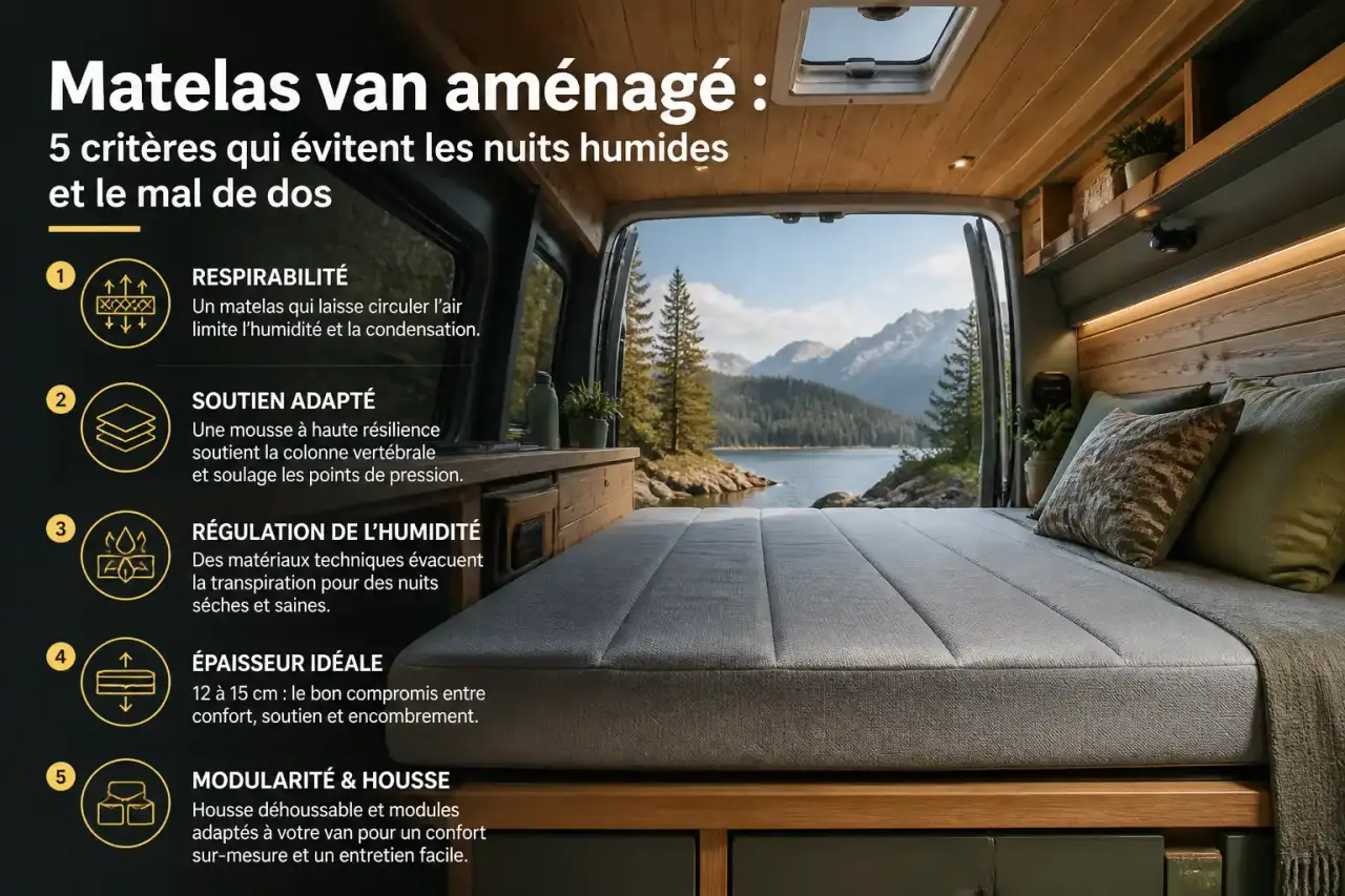 Matelas van aménagé : 5 critères qui évitent les nuits humides et le mal de dos