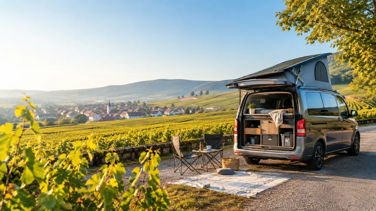 Fourgon familial sur la Route des vins