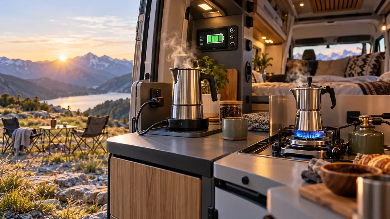 Cafetière camping-car : le 12 V est pratique, le gaz préserve la batterie