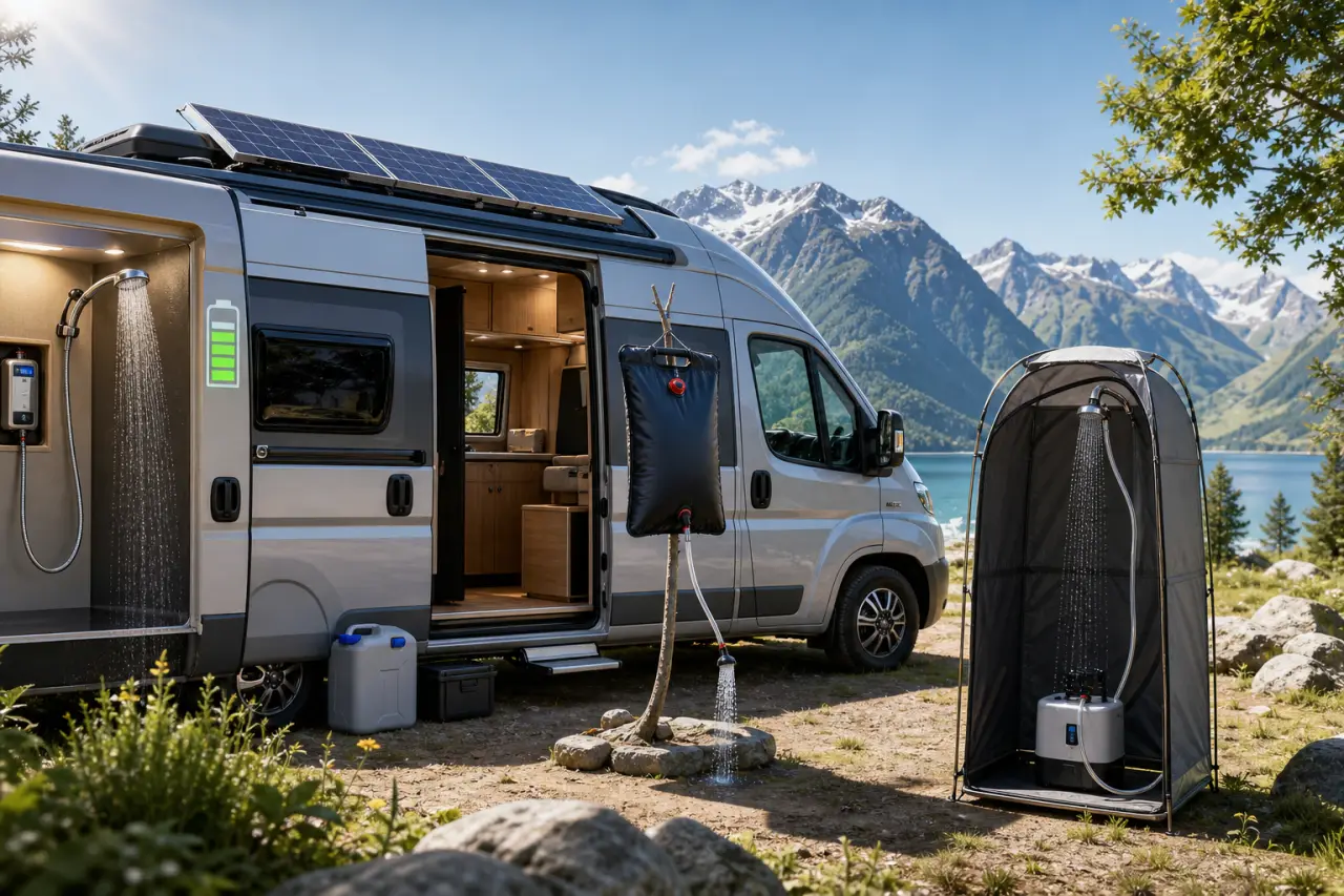Douche camping-car : 12 V, solaire ou portable, quel choix selon votre autonomie ?