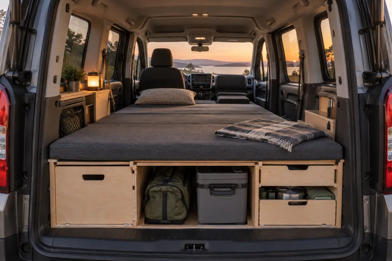 Dormir dans un Peugeot Partner : 184 cm de couchage avec un aménagement amovible